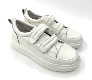 Low Top Velcro White Sneakers Split Cow Leather Sneakers Flat Trainers Flat Shoe thumbnail 1