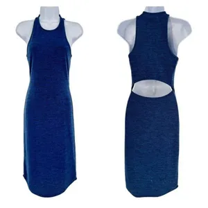 NWT Abercrombie & Fitch MIDI dress blue Heathered open back cut out‎ size small thumbnail 2