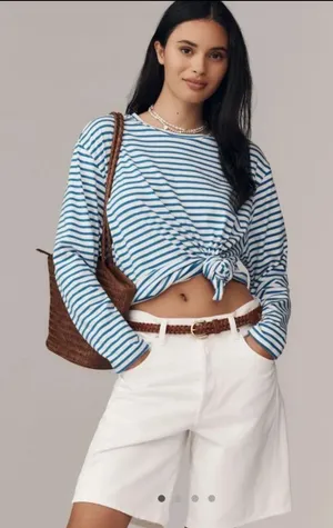 Daily Practice small blue‎ and white stripe cotton top thumbnail 1