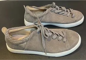 Skechers Womens‎ 8 Street Sneakers Taupe Suede Rhinestone Low Top Preppy Casual thumbnail 1