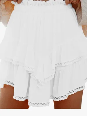 Amazon Tiered Ruffle Mini Skirt for Women Smocked Waist Aline Cute Y2K Flowy Boho Skort thumbnail 2