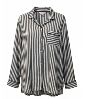 Victoria's Secret Pajama Top Womens Large Gray Striped Button‎ Front Long thumbnail 1