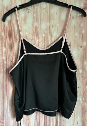 Cider Black Satin 3 Piece Pink Trim Pajama Lounge Set Size Large thumbnail 1
