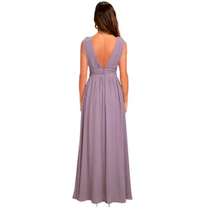 Lulus Heavenly Hues Dusty Purple Chiffon Pleated Maxi Dress size Large NWT thumbnail 2