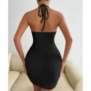 SHEIN BAE Cut Out Draped Tie Backless Halter Bodycon Dress in Black, Size S‌‌‌ thumbnail 2