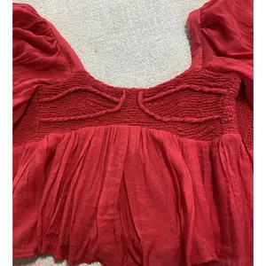 Sofie the label Red Puff Sleeve Smocked Ruffle Cropped Top Square Neck Size S thumbnail 15