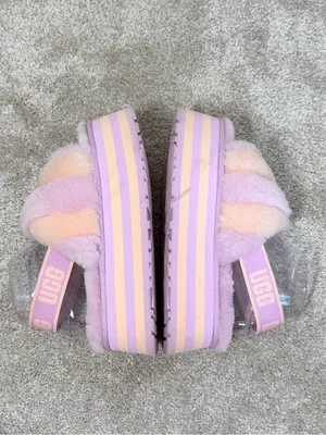 UGG Women’s Disco Stripe Combo Fluff Primrose Pink Slide Flatform 7 thumbnail 8