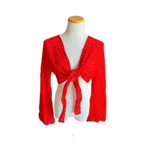 NWT Womens Wild Fable Red Floral Tie Front Bell Sleeve Shrug - Sz M thumbnail 2