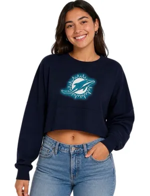NWOT M NFL Miami Dolphins Football Fanatics Women's Cropped Crewneck Shirt thumbnail 1