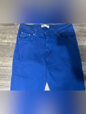 ZARA Women’s Cobalt Blue Flare Jeans Size 10 Raw Hem High Rise Pants thumbnail 6