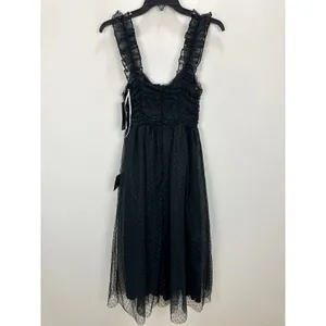 Lulus Forever Celebrated Black Swiss Dot Ruched Tulle Midi Dress Cocktail XS NWT thumbnail 10