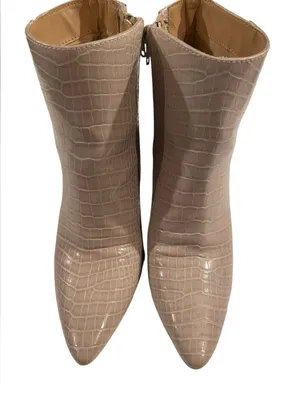 Express Crocodile Taupe Embossed Ankle Boots Booties High Block Heel Women 8 thumbnail 1