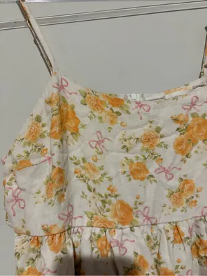 Altar'd State linen Floral Rose Bow Mini Dress Ivory‎ yellow Size large thumbnail 7