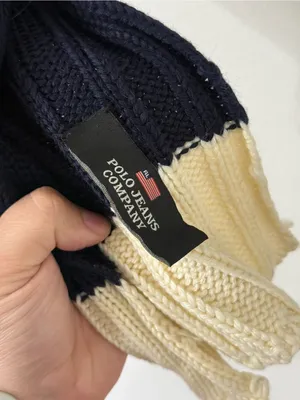 Polo Ralph Lauren Wool Blend Ribbed Navy Scarf Sweater with Flag thumbnail 4