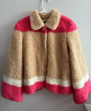 Anthropologie Color block Sherpa Jacket with Pink,‎ Tan, and Cream Medium thumbnail 1