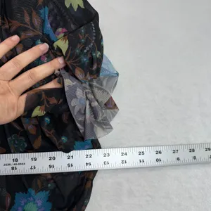 Free People Floral Blouse Sheer Ruffle Long Sleeve Top‎ Black XS thumbnail 2