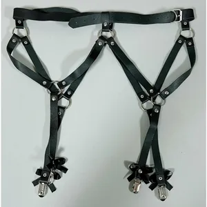 Black Leather Silver O-Ring Bows Bow Garter Belt Lingerie Accessory O/S 🔪⛓️ thumbnail 2