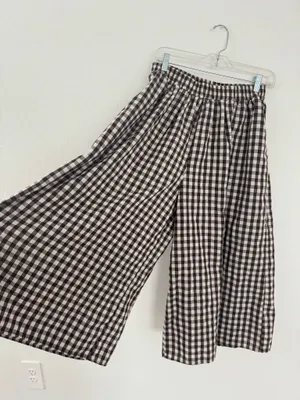 100% cotton brown and white gingham wide leg pants thumbnail 2