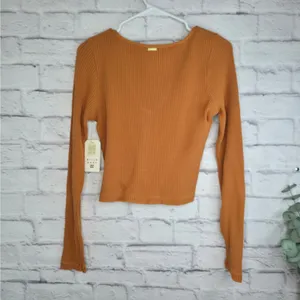 NWT Billabong Waffle Knit Henley Crop Top L Rust Terracotta Button Up Thermal thumbnail 4