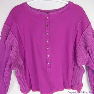 NEW Free People FP Movement Back to Me purple Snap Pullover Crop Henley‎ thumbnail 5