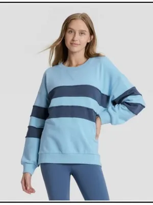 JoyLab Women's Striped Oversized French Terry Crewneck Sweatshirt L thumbnail 1