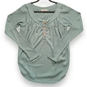 Free People Green Must Have Henley Knit Top thumbnail 3