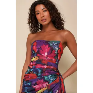 Lulus Uncommon Aesthetic Black Floral Strapless Bodycon Midi Dress Party XL NWT thumbnail 4