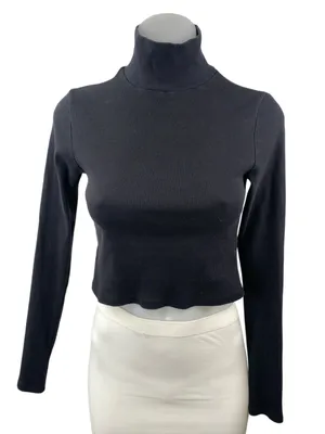 Reformation Davy Women's Black Turtleneck Long Sleeve Knit Crop Top Size M thumbnail 1