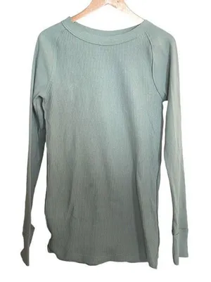 We The Free Thermal Crewneck Thumbhole Top Shirt Jersey Sage Green Size Medium N thumbnail 1
