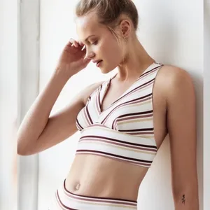 Free People‎ Gidget Sports Bra Ivory Combo Stripe Size Small Athletic thumbnail 1