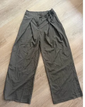 SHEIN Olive Gray Tie-Waist Wide-Leg Pants Size M / US 6 thumbnail 1