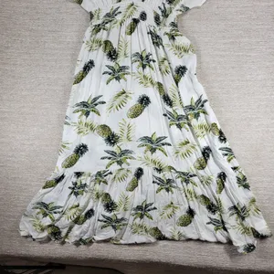 Blue Island Tropical Maxi Dress Sz L Pineapple Palm Print Rayon Tiered Open Back thumbnail 7