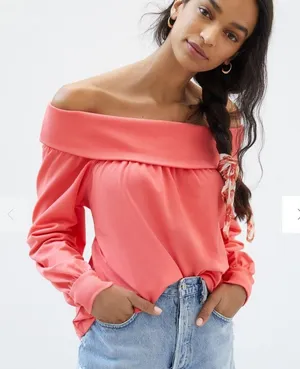 Anthropologie‎ Maeve Pink Off-The-Shoulder Pullover thumbnail 1