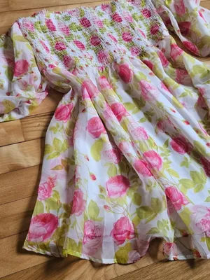 Betsey Johnson Women's Floral Off the Sleeve Smocked Chiffon Babydoll Dress XL thumbnail 8