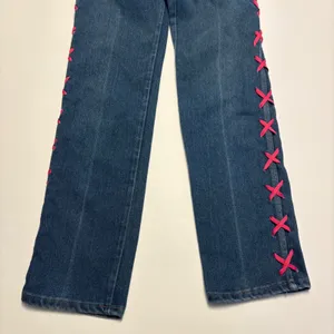 Wrangler Lace Up Jeans Womens 8 Blue Pink Ribbon High Rise Straight Leg USA 0372 thumbnail 4