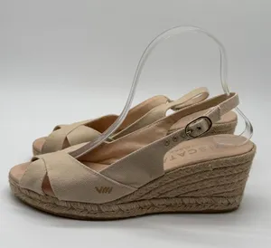 Viscata Espadrille Wedge Sandals Womens 40 US 8.5-9 Beige Canvas Slingback Spain thumbnail 1