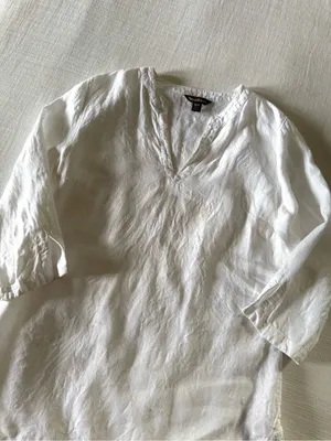 Tommy Bahama Split Neck White Linen Tunic, Medium thumbnail 4