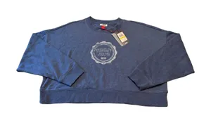 Tommy Jeans Vassar Womens‎ Cropped Sweatshirt Blue Graphic Logo Pullover M NEW thumbnail 1