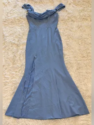 New Dress The Population Melania Off-The-Shoulder sky blue Gown sz XS thumbnail 3