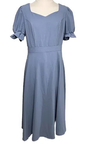 Dazy Midi Dress Womens Large Blue Sweetheart Puff Sleeve Ruffle‎ A-Line thumbnail 1