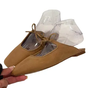 J.Crew Mary Jane Mules Womens 6 Tan Suede Square Toe Bow Balletcore Flat CL331 thumbnail 1