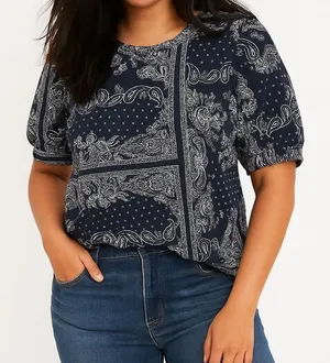 Ann Taylor Blue Bandana‎ 100% Cotton Top Balloon Sleeves Medium Casual thumbnail 1