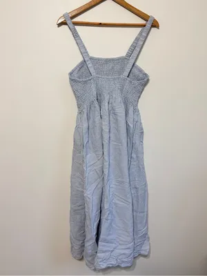 J crew smocked beach dress linen cotton stripes blue size medium thumbnail 5