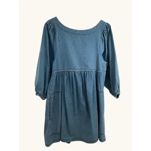 Free‎ People Denim Babydoll Mini Dress Blue Long Sleeve Pockets XS thumbnail 3