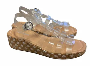 Steve Madden‎ Clear Strappy Cork Floral Wedge Platform Sandal Shoes Y2K Size 7 thumbnail 1