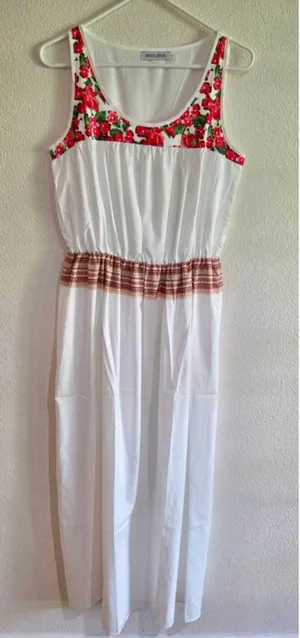 Misslook Floral Border Scoop Neck Sleeveless Maxi Dress White Red Green Small W thumbnail 1
