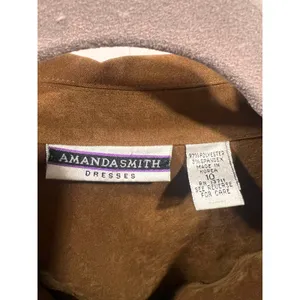 Vintage Amanda Smith Faux Suede Shirt Dress With Boho Braided Belt Tan Size 10 thumbnail 10