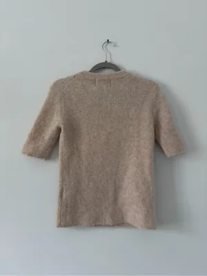 H&M Edition Tan Mohair Wool Short Sleeve Jeweled Button Knit Sweater Top NWOT S thumbnail 5