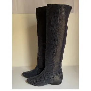 Pour La Victoire Blue Leather Boots Snakeskin Knee-High Women’s Size 8 Leather thumbnail 3
