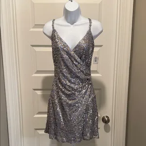 1.STATE‎ Silver Sequin Wrap Mini Dress Size Small NWT thumbnail 4